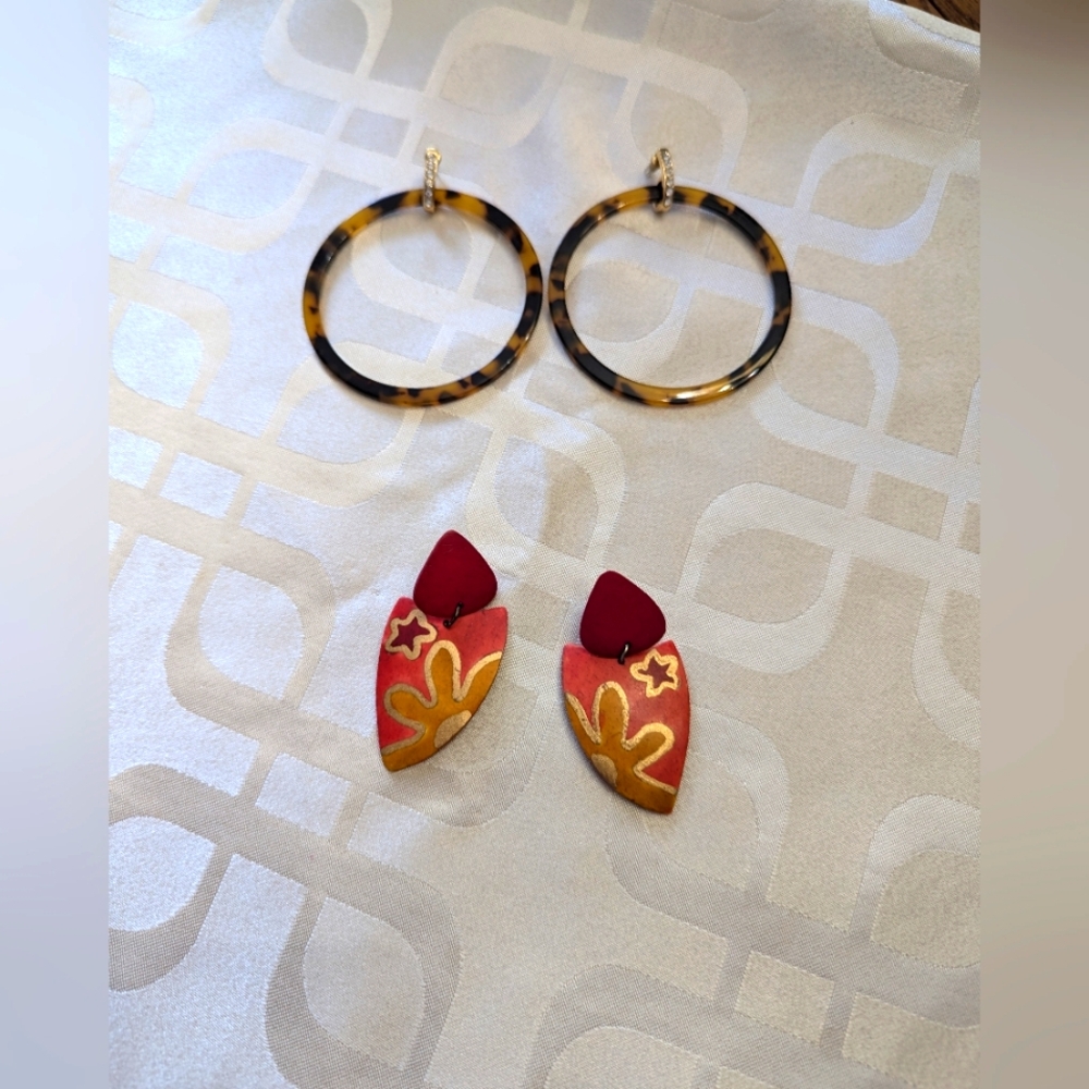 Statement earrings. Set of 2.  Cosmetic only . The circles are 3 inches. EUC.